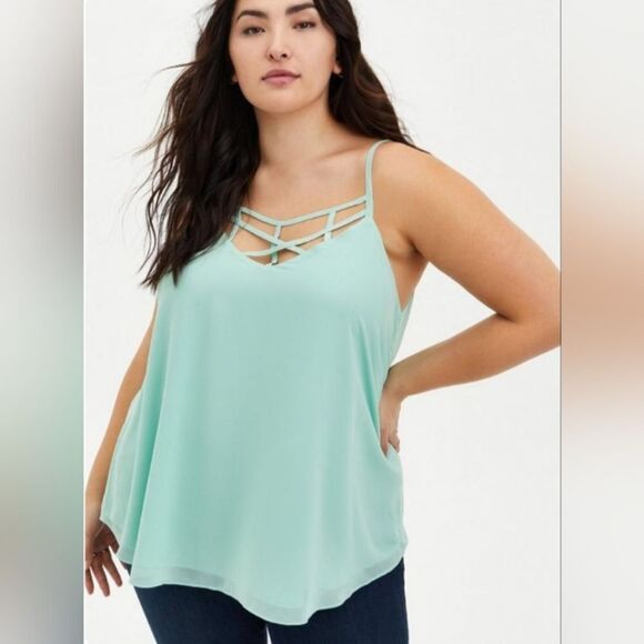 Torrid Sophie Chiffon Lattice Neck Swing green  Cami size 1X - Picture 1 of 6